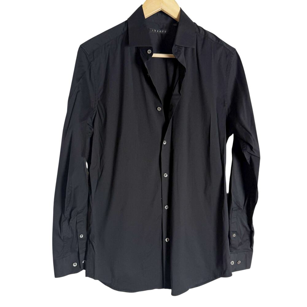 Theory Solid Black Long Sleeve Button Up Work Dre… - image 2